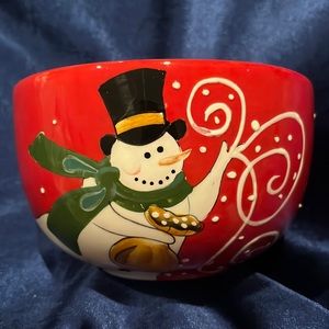 Dansk Snowman "Snowmaker" Bowl Designed by Stephanie Stouffer EUC Handpainted